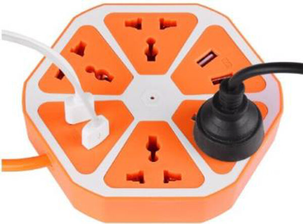 Extension Board 4 USB Ports 1.3 M Cable Adapter Multi Switched Socket Hexagon Charging Station EU Plug 4 Sockets + 4 USB Ports Multi Plug Use for Home/Office
