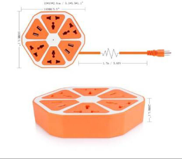 Extension Board 4 USB Ports 1.3 M Cable Adapter Multi Switched Socket Hexagon Charging Station EU Plug 4 Sockets + 4 USB Ports Multi Plug Use for Home/Office - Image 4